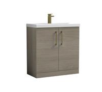 Balterley Bramshall Contemporary Bathroom Floor Standing 2-Door Vanity Unit & Mid-Edge Basin, Solace Oak, 800mm