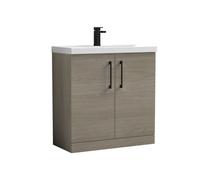 Balterley Bramshall Contemporary Bathroom Floor Standing 2-Door Vanity Unit & Mid-Edge Basin, Solace Oak, 800mm