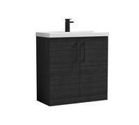 Balterley Bramshall Contemporary Bathroom Floor Standing 2 Soft Close Door & Mid-Edge Vanity Unit Basin, Charcoal Black, 810mm