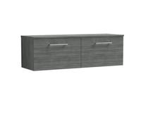 Balterley Level Contemporary Bathroom Wall Hung 2-Drawer Vanity Unit With Worktop, Anthracite Woodgrain, 1200mm