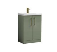 Balterley Bramshall Contemporary Floor Standing 2-Door Vanity & Mid-Edge Basin, Satin Green, 600mm