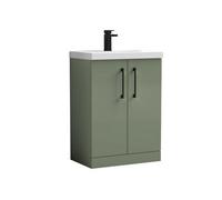 Balterley Bramshall Contemporary Floor Standing 2-Door Vanity & Mid-Edge Basin, Satin Green, 600mm