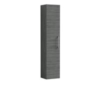 Balterley Bramshall Modern Bathroom 1 Soft Close Door Wall Hung Tall Storage Unit, Anthracite Woodgrain With Handle, 300 mm