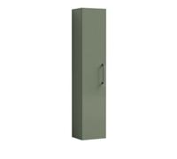 Balterley Bramshall Modern Bathroom 1 Soft Close Door Wall Hung Tall Storage Unit, Satin Green With Brushed Pewter Handle, 300 mm