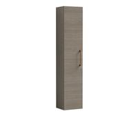 Balterley Bramshall Modern Bathroom 1 Soft Close Door Wall Hung Tall Storage Unit, Solace Oak With Copper Handle, 300 mm