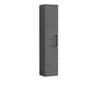 Balterley Bramshall Modern Bathroom 1 Soft Close Door Wall Hung Tall Storage Unit, Woodgrain Anthracite With Black Handle, 300 mm