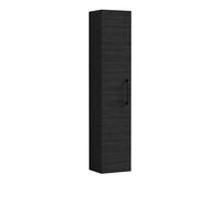 Balterley Bramshall Modern Bathroom 1 Soft Close Door Wall Hung Tall Storage Unit, Woodgrain Black With Black Handle, 300 mm