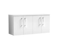 Balterley Bramshall Modern Bathroom 1200mm Wall Hung 2-Door Vanity Unit With Worktop, Soft Close Doors, Gloss White