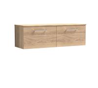 Balterley Bramshall Modern Bathroom 1200mm Wall Hung 2-Drawer Vanity Unit With Worktop, Soft Close Drawers, Bleached Oak