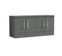 Balterley Level Modern Bathroom 1200mm Wall Hung 4-Door Vanity Unit With Worktop, Soft Close Doors, Anthracite Woodgrain