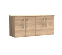 Balterley Level Modern Bathroom 1200mm Wall Hung 4-Door Vanity Unit with Worktop, Soft Close Doors, Bleached Oak