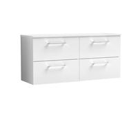 Balterley Bramshall Modern Bathroom 1200mm Wall Hung 4 Soft Close Drawer Vanity Unit With Worktop, 557 X 1205 X 390mm, Gloss White