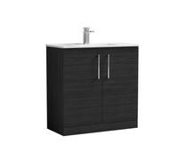Balterley Level Modern Bathroom 2 Soft Close Door Floor Standing Vanity Unit & Basin, Charcoal Black, 800mm