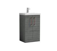 Balterley Bramshall Modern Bathroom 2 Soft Close Door & Mid-Edge Vanity Unit Basin, Anthracite Woodgrain, 500mm