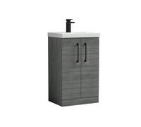 Balterley Bramshall Modern Bathroom 2 Soft Close Door & Mid-Edge Vanity Unit Basin, Anthracite Woodgrain, 500mm