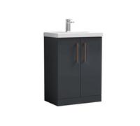 Balterley Bramshall Modern Bathroom 2 Soft Close Door & Mid-Edge Vanity Unit Basin, Dark Grey, 600mm