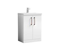 Balterley Bramshall Modern Bathroom 2 Soft Close Door & Mid-Edge Vanity Unit Basin, Gloss White, 600mm
