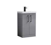 Balterley Bramshall Modern Bathroom 2 Soft Close Door & Mid-Edge Vanity Unit Basin, Satin Grey, 500mm