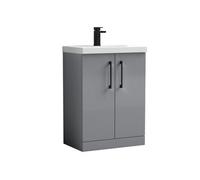 Balterley Bramshall Modern Bathroom 2 Soft Close Door & Mid-Edge Vanity Unit Basin, Satin Grey, 600mm
