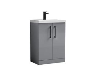 Balterley Bramshall Modern Bathroom 2 Soft Close Door & Mid-Edge Vanity Unit Basin, Satin Grey, 600mm