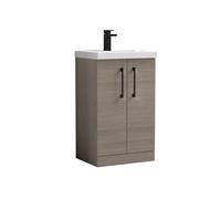 Balterley Bramshall Modern Bathroom 2 Soft Close Door & Mid-Edge Vanity Unit Basin, Solace Oak, 500mm