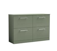 Balterley Level Modern Bathroom 4 Drawer Floor Standing Vanity Unit with Worktop & Handles, Satin Green, 1205 mm