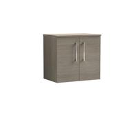 Balterley Bramshall Modern Bathroom 600mm Wall Hung 2-Door Vanity Unit With Worktop, Soft Close Doors, Solace Oak