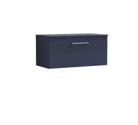 Balterley Bramshall Modern Bathroom 800mm Wall Hung 1-Drawer Vanity Unit With Worktop, Soft Close Drawer, Midnight Blue