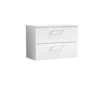Balterley Level Modern Bathroom 800mm Wall Hung 2 Soft Close Drawer Vanity Unit With Worktop, 539 X 805 X 390mm, Gloss White