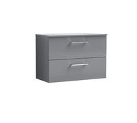 Balterley Bramshall Modern Bathroom 800mm Wall Hung 2 Soft Close Drawer Vanity Unit With Worktop, 557 X 805 X 390mm, Satin Grey