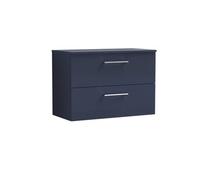 Balterley Level Modern Bathroom 800mm Wall Hung 2 Soft Close Drawer Vanity Unit with Worktop, 558 x 805 x 390mm, Midnight Blue