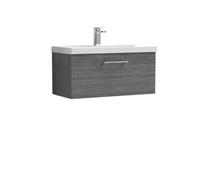 Balterley Bramshall Modern Bathroom Wall Hung 1 Soft Close Drawer Vanity Unit & Mid-Edge Basin, Anthracite, 810mm
