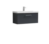 Balterley Bramshall Modern Bathroom Wall Hung 1 Soft Close Drawer Vanity Unit & Mid-Edge Basin, Dark Grey, 810mm