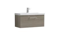 Balterley Bramshall Modern Bathroom Wall Hung 1 Soft Close Drawer Vanity Unit & Mid-Edge Basin, Solace Oak, 810mm