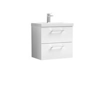 Balterley Bramshall Modern Bathroom Wall Hung 2 Soft Close Drawer Vanity Unit & Mid-Edge Basin, Gloss White, 610mm