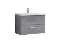 Balterley Bramshall Modern Bathroom Wall Hung 2 Soft Close Drawer Vanity Unit & Mid-Edge Basin, Satin Grey, 810mm
