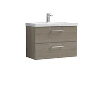 Balterley Bramshall Modern Bathroom Wall Hung 2 Soft Close Drawer Vanity Unit & Mid-Edge Basin, Solace Oak, 810mm
