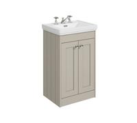 Balterley Butterton 500mm Floor Standing 2 Door Unit With Classic Basin 3 Tap Hole - Pebble Grey