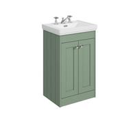 Balterley Butterton 500mm Floor Standing 2 Door Unit With Classic Basin 3 Tap Hole - Satin Green