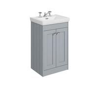 Balterley Butterton 500mm Floor Standing 2 Door Unit With Classic Basin 3 Tap Hole - Satin Grey