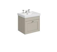 Balterley Butterton 500mm Wall Hung 1 Drawer Unit With Classic Basin 3 Tap Hole - Pebble Grey