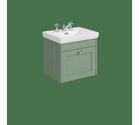Balterley Butterton 500mm Wall Hung 1 Drawer Unit With Classic Basin 3 Tap Hole - Satin Green