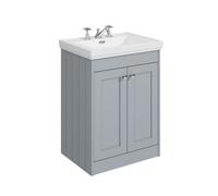 Balterley Butterton 600mm Floor Standing 2 Door Unit With Classic Basin 3 Tap Hole - Satin Grey