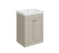 Balterley Butterton 600mm Floor Standing 2 Door Unit With Classic Basin No Tap Hole - Pebble Grey