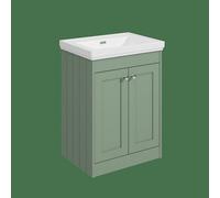 Balterley Butterton 600mm Floor Standing 2 Door Unit With Classic Basin No Tap Hole - Satin Green