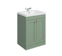 Balterley Butterton 600mm Floor Standing 2 Door Unit With Minimalist Basin 1 Tap Hole - Satin Green