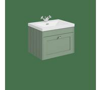 Balterley Butterton 600mm Wall Hung 1 Drawer Unit & Minimalist Basin 1 Tap Hole - Satin Green