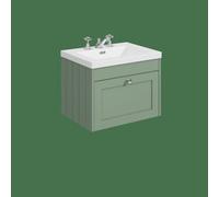 Balterley Butterton 600mm Wall Hung 1 Drawer Unit With Minimalist Basin 3 Tap Hole - Satin Green