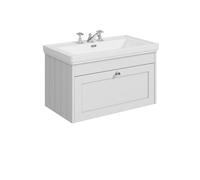 Balterley Butterton 800mm Wall Hung 1 Drawer Unit With Classic Basin 3 Tap Hole - Satin White