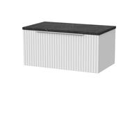 Balterley Callingwood Contemporary Wall Hung 1 Drawer Vanity Unit With Black Pietra Marble Laminate Worktop , 800mm, Matt White